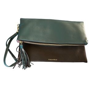 PIXIE MOOD Vegan Leather Clutch/Wristlet Purse~Dark Green & Black